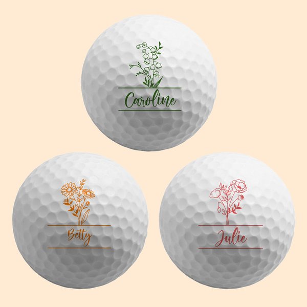 Balle de golf personnalisée avec nom et fleur d'anniversaire Cadeau d'anniversaire pour les amateurs de golf et de sport