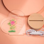 Personalized Birth Flower Adjustable LED Night Light with Wood Base and Heart Acrylic Plaque and Names Room Decoration Birthday Gift for Kid Woman