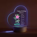 Personalized Birth Flower Adjustable LED Night Light with Wood Base and Heart Acrylic Plaque and Names Room Decoration Birthday Gift for Kid Woman