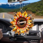 Gepersonaliseerd acryl zonnebloem luipaard auto opknoping ornament met 1-17 namen Verjaardag Moederdag cadeau voor moeder oma