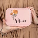 Portagioie da viaggio in pelle personalizzato con nome, impermeabile e a scomparti multipli, regalo di compleanno per le donne e le ragazze.