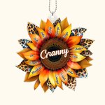 Gepersonaliseerd acryl zonnebloem luipaard auto opknoping ornament met 1-17 namen Verjaardag Moederdag cadeau voor moeder oma