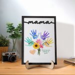 Personalisierte Aquarell Sonnenblume Hand drucken Blumenstrauß hölzerne Plakette mit 1-8 Kindernamen Muttertag Geburtstag Geschenk für Mama Oma