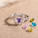 Personalized Lucky and Love Horseshoe Ring with Heart Birthstone Birthday Mother's Day Gift for Her