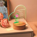 Personalized Birth Flower Adjustable LED Night Light with Wood Base and Heart Acrylic Plaque and Names Room Decoration Birthday Gift for Kid Woman
