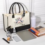 Gepersonaliseerde Floral Hairstylist Work Canvas Tote Bag met Naam Grote Capaciteit Handtas Gift voor Kappers