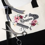 Gepersonaliseerde Floral Hairstylist Work Canvas Tote Bag met Naam Grote Capaciteit Handtas Gift voor Kappers