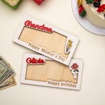 Personalized Wooden Birth Flower Money Holder Box with Name Text Cash Envelope Birthday Mother's day Gift for Mother Teens