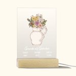 Henkilökohtainen Syntymä Kukka Akryyli Yövalo Plaque 1-12 Nimet Housewarming Äitienpäivä lahja Äiti Isoäiti