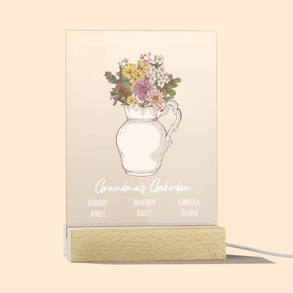 Henkilökohtainen Syntymä Kukka Akryyli Yövalo Plaque 1-12 Nimet Housewarming Äitienpäivä lahja Äiti Isoäiti