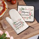 Personalisiertes Blume-Ofenhandschuh und Topflappen-Set mit Text Küche Deko Muttertag Geburtstag Geschenk für Damen