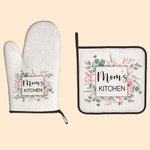 Personalisiertes Blume-Ofenhandschuh und Topflappen-Set mit Text Küche Deko Muttertag Geburtstag Geschenk für Damen