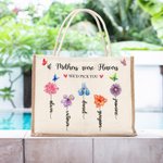 Personalisierte große Kapazität Geburt Blume Jute Tasche mit Text und 1-13 Namen Tote Bag Muttertag Geburtstag Geschenk für Oma Mutter