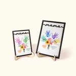 Personalisierte Aquarell Sonnenblume Hand drucken Blumenstrauß hölzerne Plakette mit 1-8 Kindernamen Muttertag Geburtstag Geschenk für Mama Oma