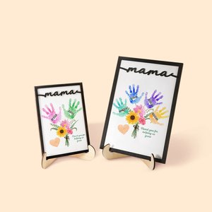 Personalisierte Aquarell Sonnenblume Hand drucken Blumenstrauß hölzerne Plakette mit 1-8 Kindernamen Muttertag Geburtstag Geschenk für Mama Oma