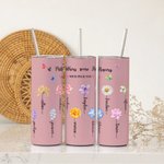 Gobelet Acier Inoxydable 600ml Personnalisé Nom et 1-13 Fleurs de Naissance Jardin de Grand-mère Cadeau de Fête des Mères pour Elle