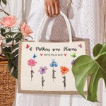 Personalisierte große Kapazität Geburt Blume Jute Tasche mit Text und 1-13 Namen Tote Bag Muttertag Geburtstag Geschenk für Oma Mutter