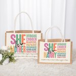 Personalized Colorful She Is Strong Beautiful Jute Canvas Tote Bag With 1-16 Names Mother's Day Birthday Gift for Mom Grandma