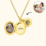Personalised Photo and Text Oval Locket Necklace with Engraved Birth Flower Disc Charm Mother's Day Birthday Gift for Women Girls