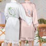 Personalized Foliage Floral Wreath Design Satin Robe Bridal Shower Wedding Gift for Bride Bridesmaid