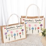 Personalisierte große Kapazität Geburt Blume Jute Tasche mit Text und 1-13 Namen Tote Bag Muttertag Geburtstag Geschenk für Oma Mutter