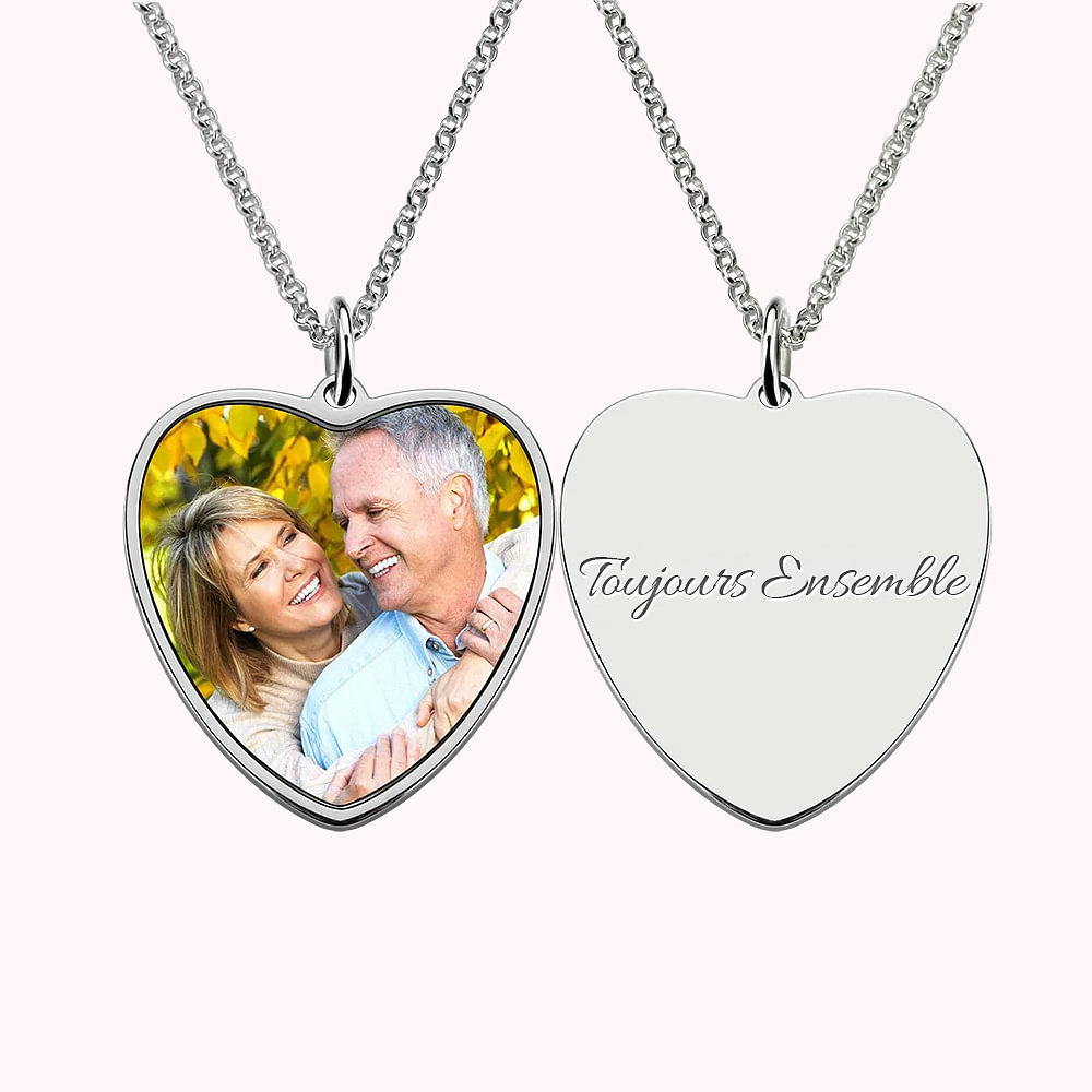 Collier Cœur Personnalisé avec Photo et Gravure Bijou en Acier Inoxydable Cadeau Anniversaire Fête Souvenir pour Femme