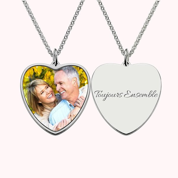 Collier Cœur Personnalisé avec Photo et Gravure Bijou en Acier Inoxydable Cadeau Anniversaire Fête Souvenir pour Femme