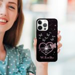 Personalisierte Sternenhimmel Herz Muster Telefon Fall mit Schmetterling und Name Muttertag Geburtstag Geschenk für Mama Oma