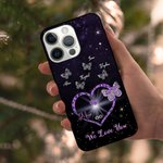 Personalisierte Sternenhimmel Herz Muster Telefon Fall mit Schmetterling und Name Muttertag Geburtstag Geschenk für Mama Oma