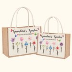 Personalisierte große Kapazität Geburt Blume Jute Tasche mit Text und 1-13 Namen Tote Bag Muttertag Geburtstag Geschenk für Oma Mutter