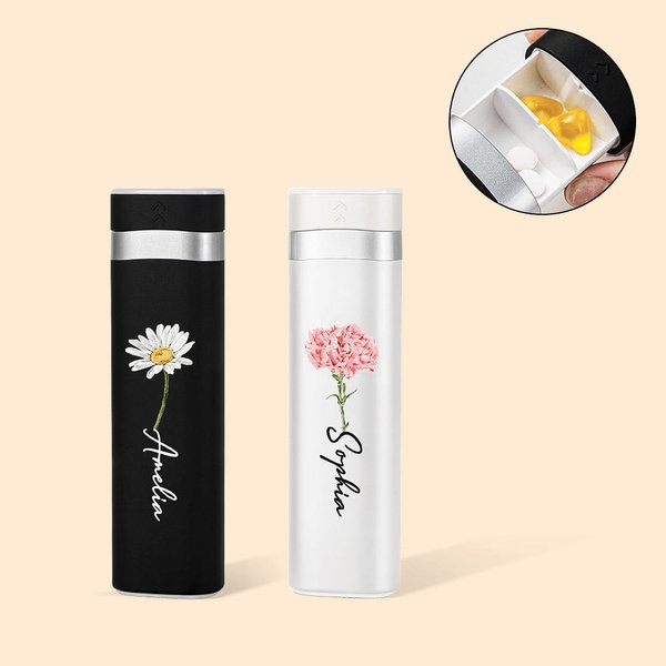 Personalisierte Lebensmittelqualität Tablettenbox mit Geburtsblume Namen Wöchentlich Großes Fach Reise Geschenk für Familie Freund