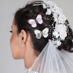 Broche Papillon en Soie Personnalisée avec Photo et Cristal Cadeau Mariage Fête pour Jeune Mariée ou Diplômée