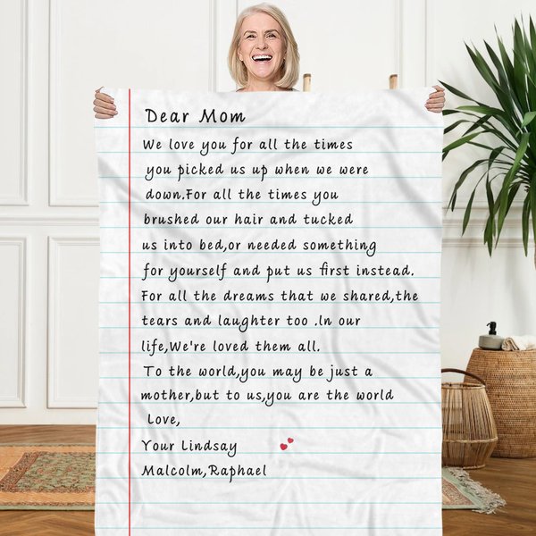 Personalised We Love You for All the Times Handwriting Love Letter Soft Blanket with Name Mother's Day Father's Day Gift for Family