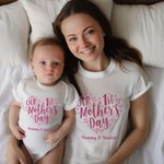 Personalized Heart Print 100% Cotton T-shirt Baby Onesie with Name Matching Outfit Our First Mother's Day Gift for New Mom Baby