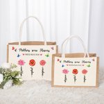 Personalisierte große Kapazität Geburt Blume Jute Tasche mit Text und 1-13 Namen Tote Bag Muttertag Geburtstag Geschenk für Oma Mutter