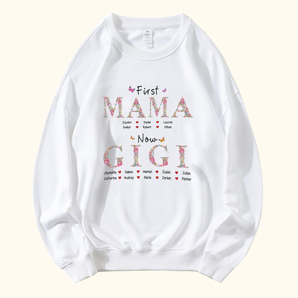 Sweat personnalisé en broderie florale avec les noms des enfants Anniversaire Fête des mères Cadeau pour grand-mère