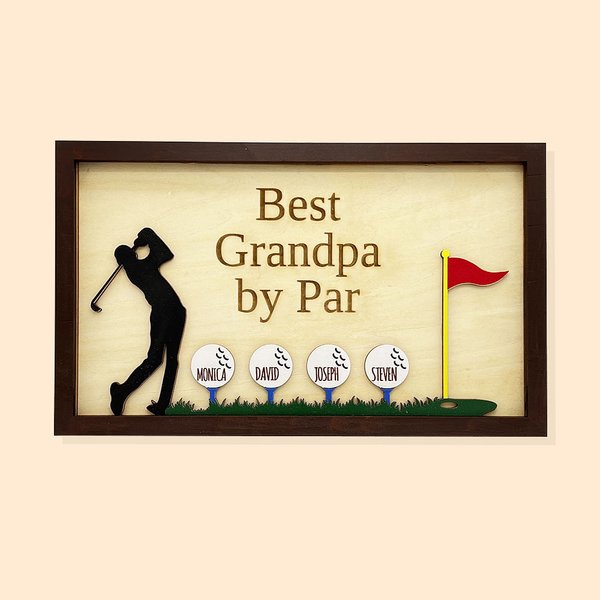 Segno di golf in legno personalizzato Best Grandpa by Par con nome, decorazione da parete Regalo di compleanno per la festa del papà per gli uomini