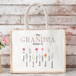 Gepersonaliseerde This Is Mom Oma Hoort Bij Jute Draagtas met 1-16 Geboorte Bloemen en Naam Moederdag Verjaardagscadeau voor haar