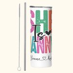 Personalisierte bunten Buchstaben Sie ist Mama 20oz Skinny Tumbler mit 1-16 Kinder Namen und Bibelvers Muttertag christliches Geschenk für Mama Oma