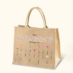 Personalized This Grandma Mom Belongs To Jute Tote Bag with 1-16 Floral Birth Flowers and Names Mother's Day Gift for Her
