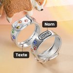 Bague Commémorative Personnalisée avec Texte et Patte en Collier de Chiot Couleurs Arc-en-Ciel Cadeau pour Amoureux des Chiens Perte Animal