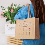 Personalized This Grandma Mom Belongs To Jute Tote Bag with 1-16 Floral Birth Flowers and Names Mother's Day Gift for Her
