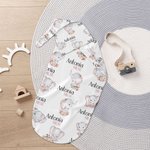Personalised Floral Cute Elephant 100% Cotton Swaddle Set Sleep Sack and Hat with Name Mother's Day Birthday Baby Shower Gift for Baby