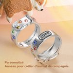 Bague Commémorative Personnalisée avec Texte et Patte en Collier de Chiot Couleurs Arc-en-Ciel Cadeau pour Amoureux des Chiens Perte Animal
