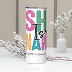 Personalisierte bunten Buchstaben Sie ist Mama 20oz Skinny Tumbler mit 1-16 Kinder Namen und Bibelvers Muttertag christliches Geschenk für Mama Oma