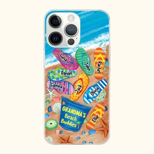 Gepersonaliseerde Oma's Beach Buddies Flip Flop telefoonhoesje voor iPhone met namen Verjaardag Moederdag cadeau voor familie