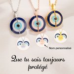 Collier Personnalisé avec Prénom Gravé Pendentif en Œil Démoniaque Cadeau Anniversaire Fête des Mères pour Femme