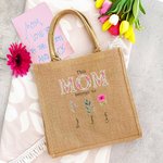 Personalized This Grandma Mom Belongs To Jute Tote Bag with 1-16 Floral Birth Flowers and Names Mother's Day Gift for Her