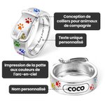 Bague Commémorative Personnalisée avec Texte et Patte en Collier de Chiot Couleurs Arc-en-Ciel Cadeau pour Amoureux des Chiens Perte Animal