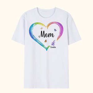 Personalized Birth Flower Heart T-Shirt with Name Mother's Day Father's Day Birthday Gift for Family